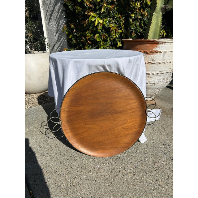 Mid-Century Modern Vintage Mid-Century Wood Serving Tray With Sculptural Metal Handles For Sale - Image 3 of 14