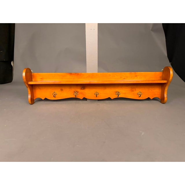French 19th Century Cherry Wall-Mounted Shelf With Five Bronze Hooks, Circa 1890 For Sale - Image 16 of 16