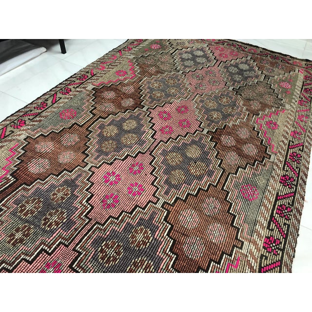 1960s Vintage Turkish Tribal Kilim Rug- 5′9″ × 10′2″ For Sale - Image 9 of 11