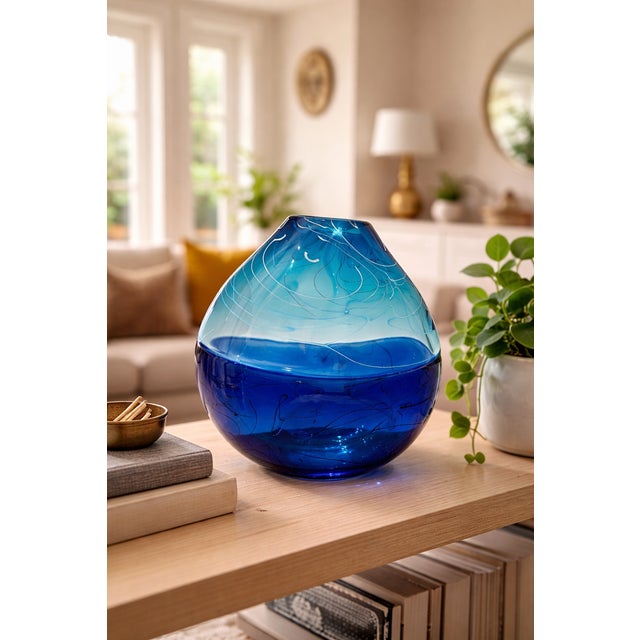 Modern Ludic Blue and Teal Studio Glass Vase by Stuart Akroyd, 1990s For Sale - Image 3 of 6