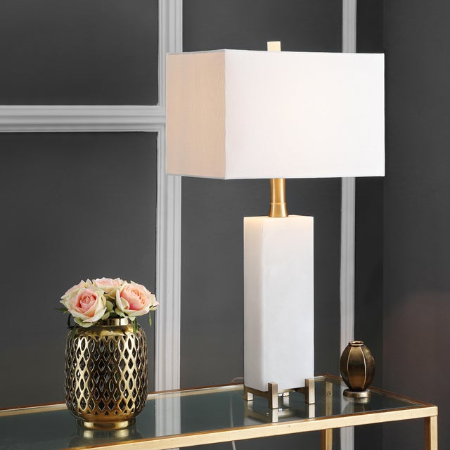 Alabaster Table Lamp - White & Brass Gold | Chairish