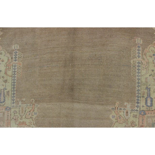 Mid 20th Century Vintage Turkish Oushak Rug With Taupe, Coral, Blue and Soft Green Tones For Sale - Image 5 of 9