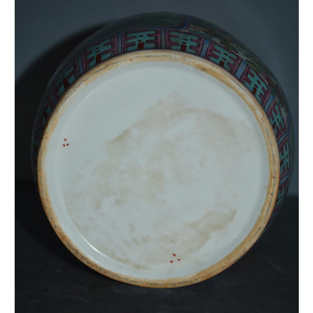 Chinese Vintage Chinese Painted Ceramic Vase W/Floral & Figural Details For Sale - Image 3 of 12