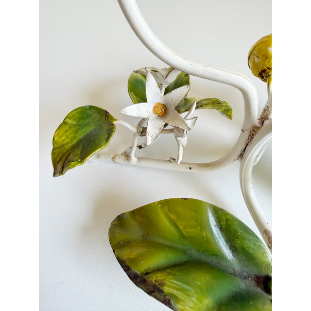 1950s Italian Toleware Hurricane Candle Holder With Lemon Tree Accents For Sale - Image 4 of 9