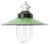 Vintage Industrial Green Enamel, Porcelain and Clear Glass Pendant Light For Sale