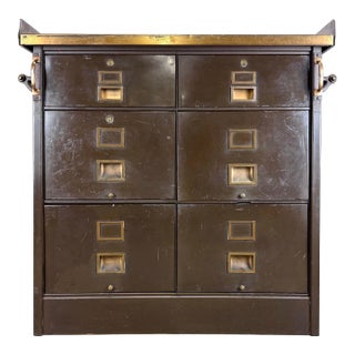 1930’s Roneo Style Industrial Steel & Brass Filing Cabinet / Bar / Server For Sale
