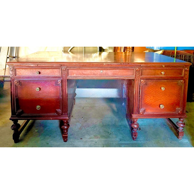 Antique Library Desk With File Cabinet Drawers and Letter Extension For Sale - Image 4 of 4