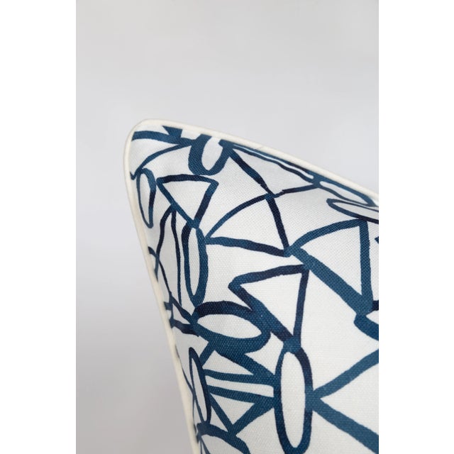 Art Deco Navy and Ivory Linen Abstract Scribble Pillow Covers, a Pair For Sale - Image 3 of 7