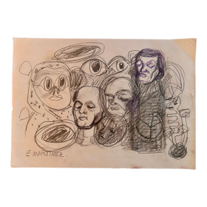 Eddie Martínez Original Drawing Signed Graphite on Paper Outsider Modern Art
