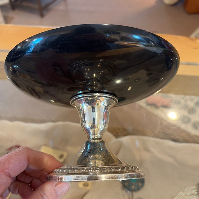 Early 20th Century Early 20th Century Newport Black Melamine Compote With Sterling Weighted Base For Sale - Image 5 of 6