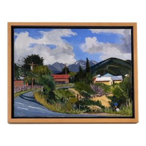 David Loren Bass Landscape Painting – New Mexico Road Scene, Oil on Canvas, 12 X 16