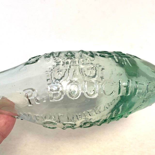 Aqua Late 19th Century R. Boucher Swansea Aqua Glass Torpedo Bottle For Sale - Image 8 of 12