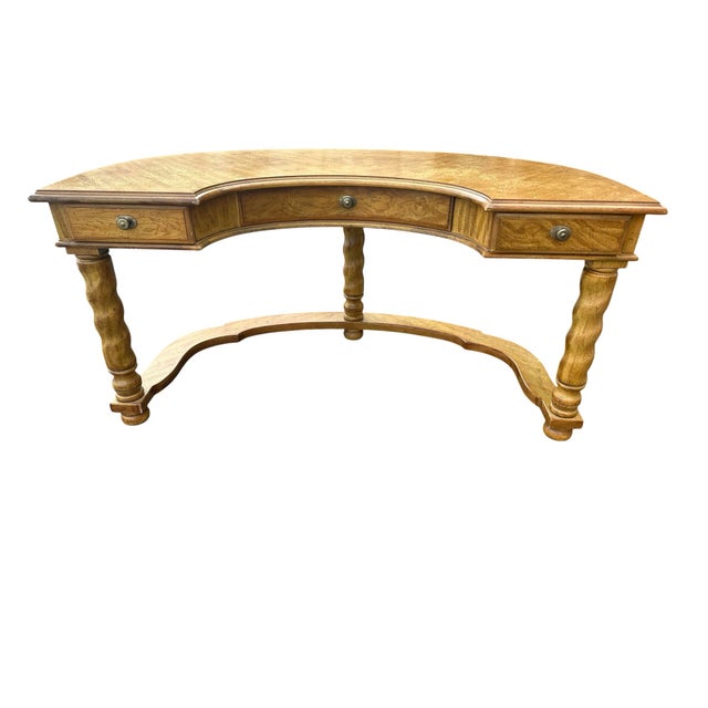 Drexel Vintage Solid Oak Demilune Executive Desk - Circa Mid to Late 20th Century For Sale - Image 9 of 12