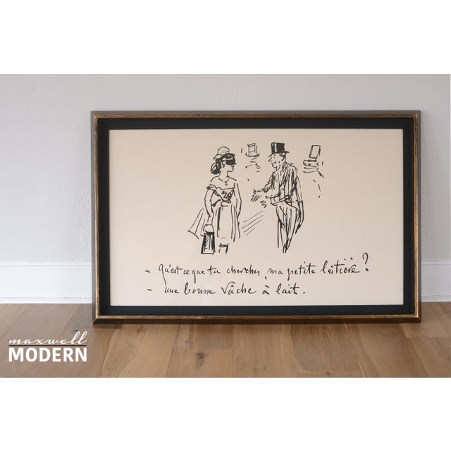 Large vintage French satirical caricature print with French text translated to "What are you looking for my little...