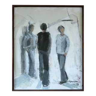 1979 Modernist 'Between Presences' Vintage Original Swedish Figurative Oil Painting, Framed For Sale