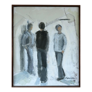 1979 Modernist 'Between Presences' Vintage Original Swedish Figurative Oil Painting, Framed