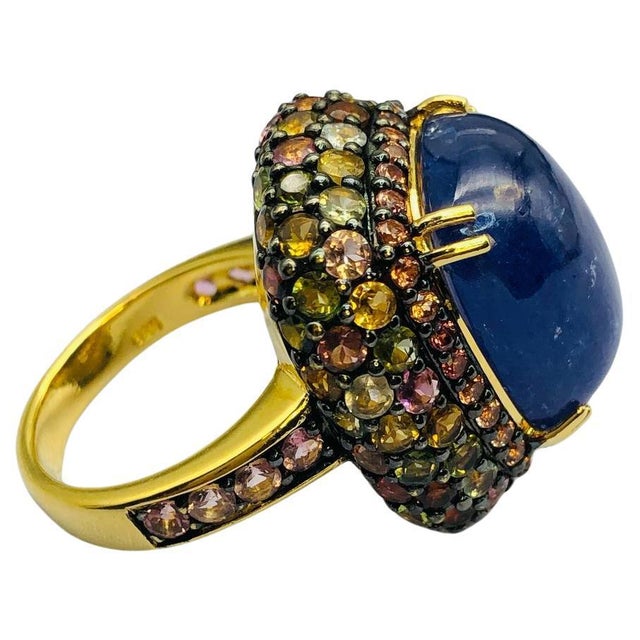 Bochic "Orient" Vintage Fancy Sapphire & Tanzanite Ring Set 18K Gold & Silver For Sale - Image 15 of 18