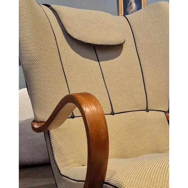 1940s Swedish Modern Wingback Chair with Leather Details, 1940s For Sale - Image 5 of 14