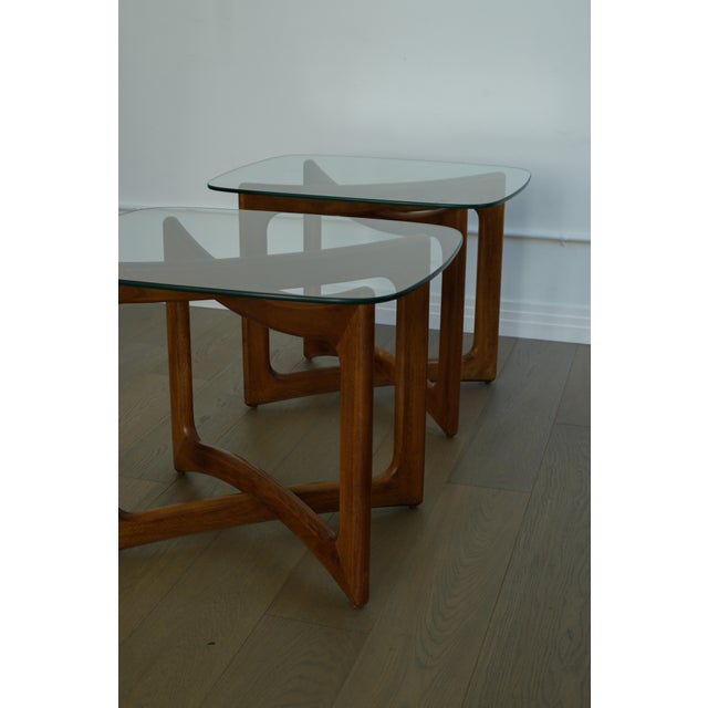 Attributed to Adrian Pearsall Walnut & Glass Top Side Tables, Pair, 1970s For Sale - Image 9 of 11