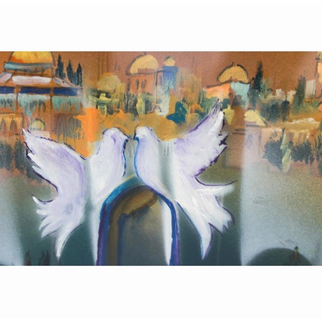 Ben Avraham Nhamani, Ben Avraham Nahmani Israeli School Jerusalem Landscape Painting Doves of Peace, c.1980s For Sale In Miami - Image 6 of 8