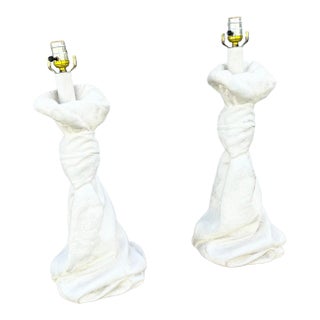 Mid 20th Century Hollywood Regency John Dickinson-Style Draped and Knotted Plaster Table Lamps - A Pair For Sale