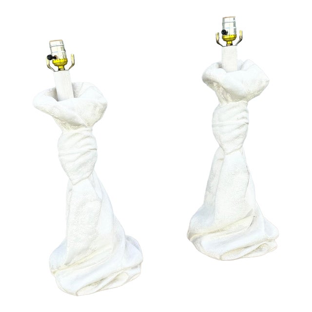 Mid 20th Century Hollywood Regency John Dickinson-Style Draped and Knotted Plaster Table Lamps - A Pair For Sale