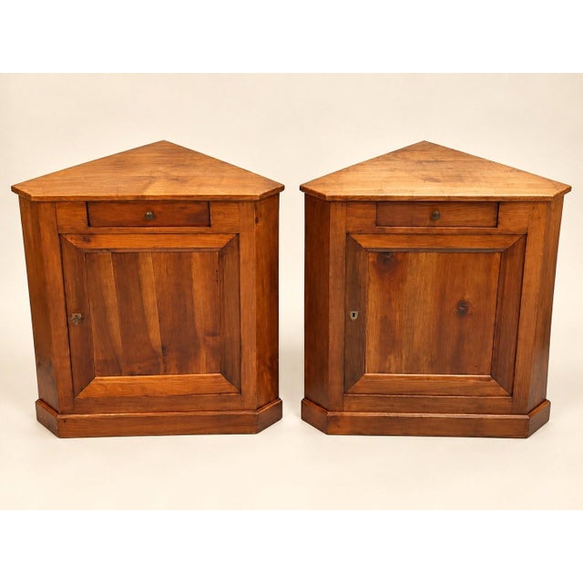 Brown Low Louis Philippe Style Plinth Corner Cabinets in Cherrywood, 1960s For Sale - Image 8 of 8