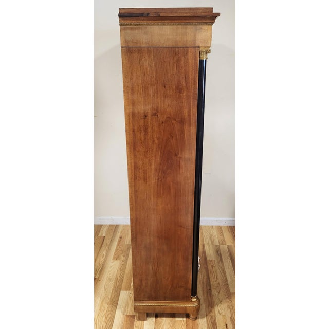 Wood 19th C French Walnut Ebony & Bronze Empire Curio Vitrine Bookcase For Sale - Image 7 of 18