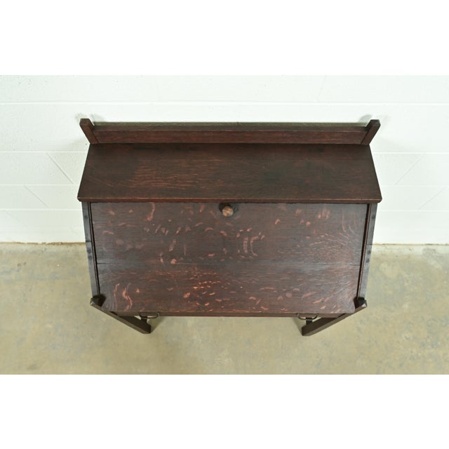 Stickley Brothers Style Antique Mission Oak Arts & Crafts Drop Front Secretary Desk, Circa 1910 For Sale - Image 11 of 14