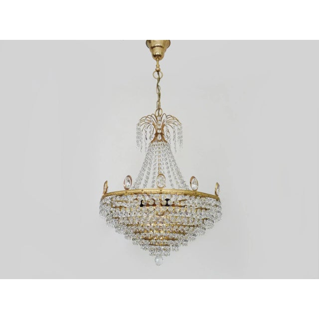 Large Brass 6-Light Chandelier with Glass Pendants, 1980s For Sale - Image 11 of 11