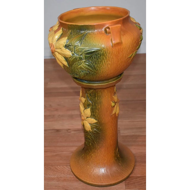 Ceramic 1940s Roseville Orange Clematis Flowered Jardiniere For Sale - Image 7 of 11