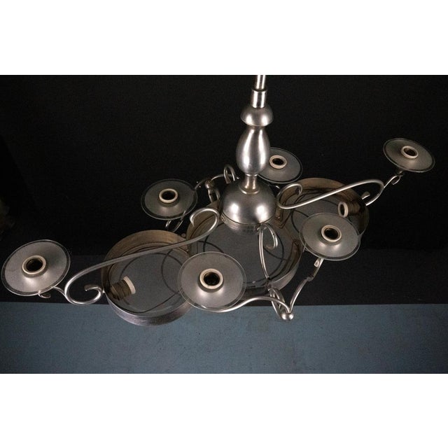 Silver Art Deco Italian Chandelier in Nickel Brass and Frosted Glass, 1930s For Sale - Image 8 of 14
