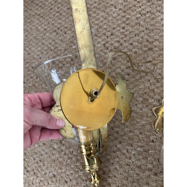 Campaign Mid to Late Twentieth Century Glass and Brass-Strapped Hurricanes, Attributed to Chapman - a Pair For Sale - Image 3 of 10