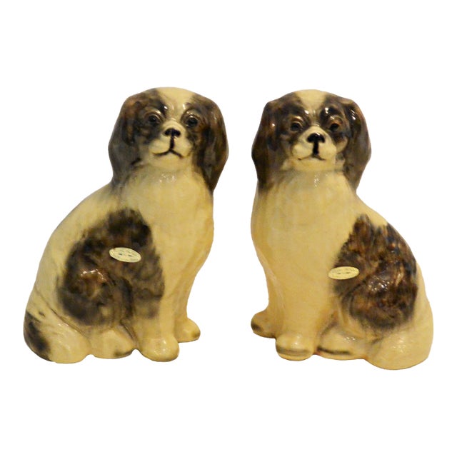 Rare Matched Pair of Large Mortens Studio Staffordshire-Style Japanese Chin Dogs For Sale