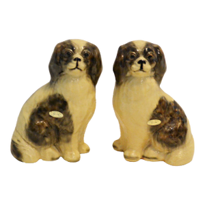 Rare Matched Pair of Large Mortens Studio Staffordshire-Style Japanese Chin Dogs