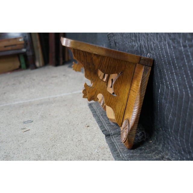 20th Century Victorian Eastlake Revival Carved Oak Wall Shelf Mantel Display 35" For Sale - Image 12 of 16