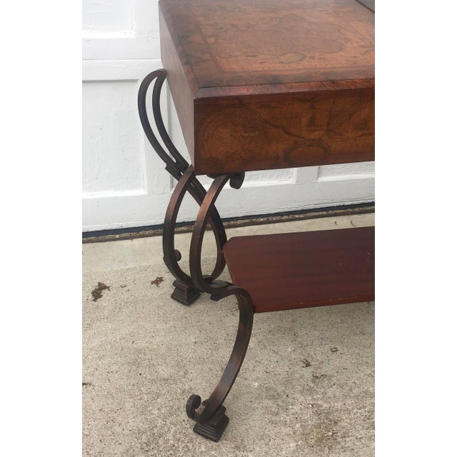 Late 20th Century Vintage World Map Suitcase Table with Leather Straps & Buckles For Sale - Image 5 of 9