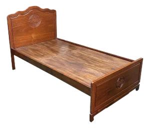 Chinese Oriental Simple Brown Solid Wood Full Size Single Bed Frame