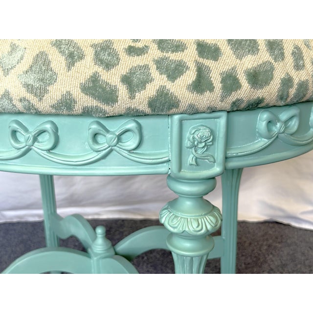 Vintage Vanity With Coordinating Stool Painted in an Ethereal Blue With New Upholstery For Sale - Image 11 of 18