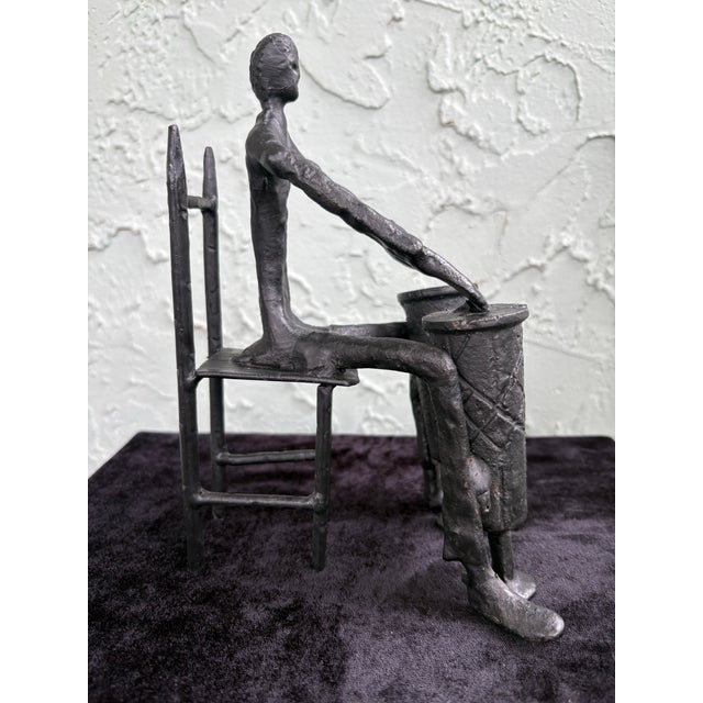 Mid-Century Modern Mid-Century Modern Abstract Metal Figure Sculpture With Seated Drummer Motif 8.5” For Sale - Image 3 of 7