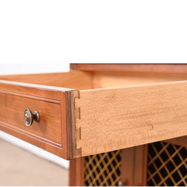 1960's Kindel French Regency Louis XVI Walnut Nightstands With Lattice Doors For Sale - Image 12 of 15