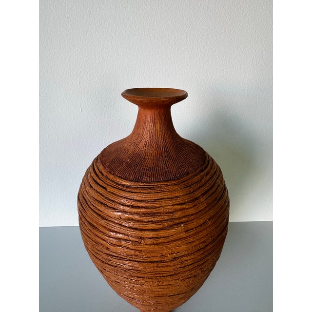 Vintage Organic Texture Studio Pottery Bud Vase, Signed LJM/ Sold For Sale - Image 4 of 12