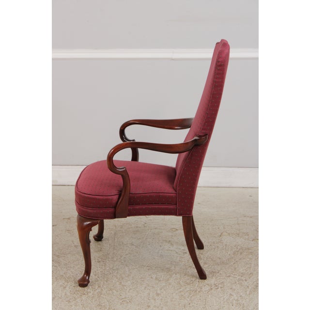 Queen Anne Pair of Hickory Chair Co Mahogany Queen Anne Upholstered Chairs For Sale - Image 3 of 17