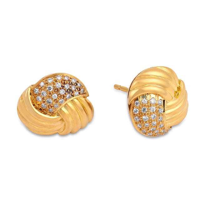 Contemporary Vintage Diamond 18k Yellow Gold Stud Earrings, A Pair For Sale - Image 3 of 7