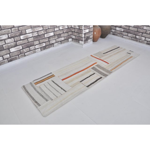 Off-white Vintage Handwoven Hemp Kilim Runner For Sale - Image 8 of 10