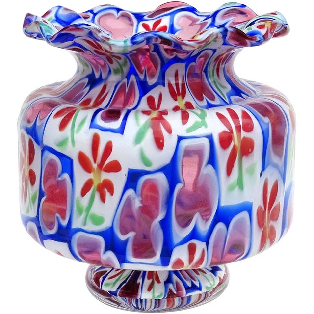 Glass Murano Fratelli Toso Millefiori Daisy Clover Mosaic Vintage Italian Art Glass Ruffle Rim Flower Vase For Sale - Image 7 of 7