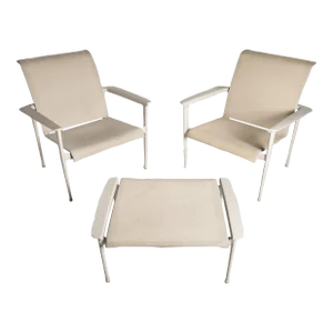 "Flight" Sling Stacking Lounge Chairs with One Ottoman by Brown Jordan, USA, circa 2011 - 3 Pieces