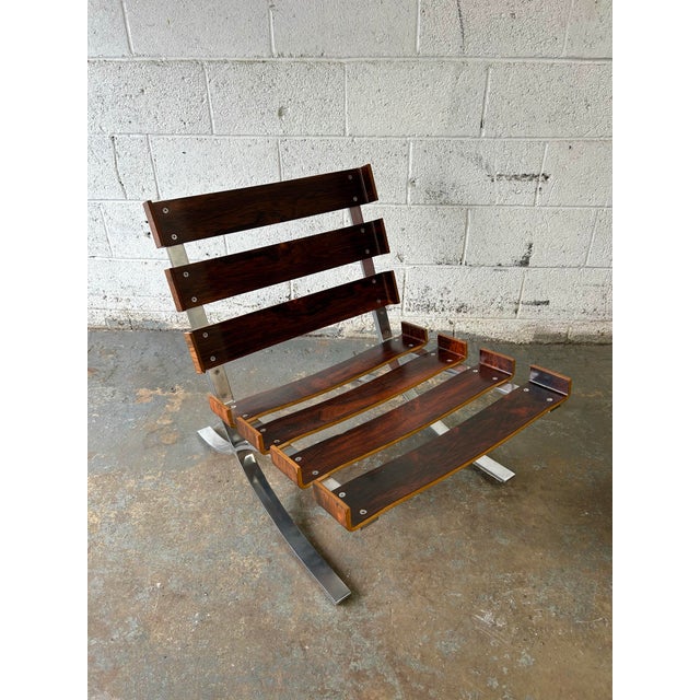 Mid 20th Century Rare Pair of Mid Century Modern Rosewood and Chrome Barcelona Style Chairs Froscher Germany For Sale - Image 5 of 11