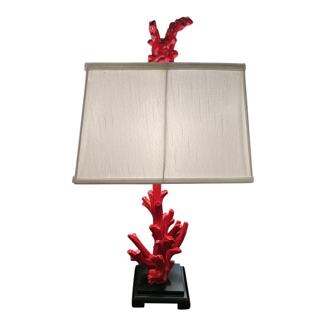 Faux Coral Painted Red Table Lamps -a Pair For Sale
