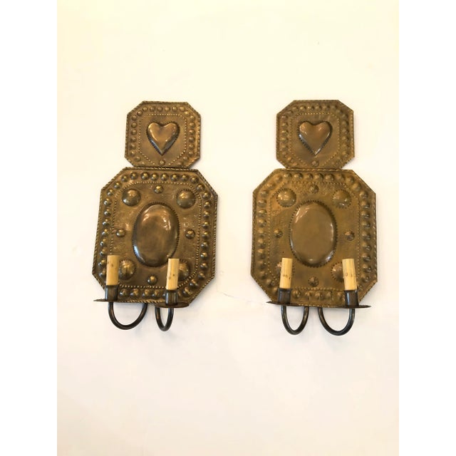 Early 19th Century American Hammered Brass Wall Sconces -A Pair For Sale - Image 10 of 10